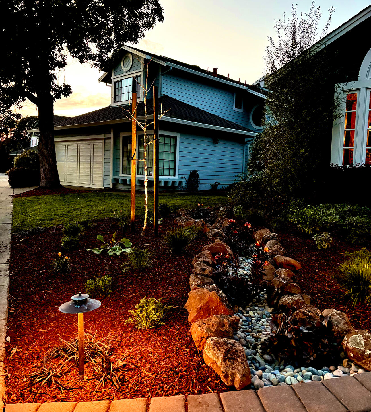 Alameda | Dry River Bed Planting and Landscape Lighting Design, Installation, and Maintenance
